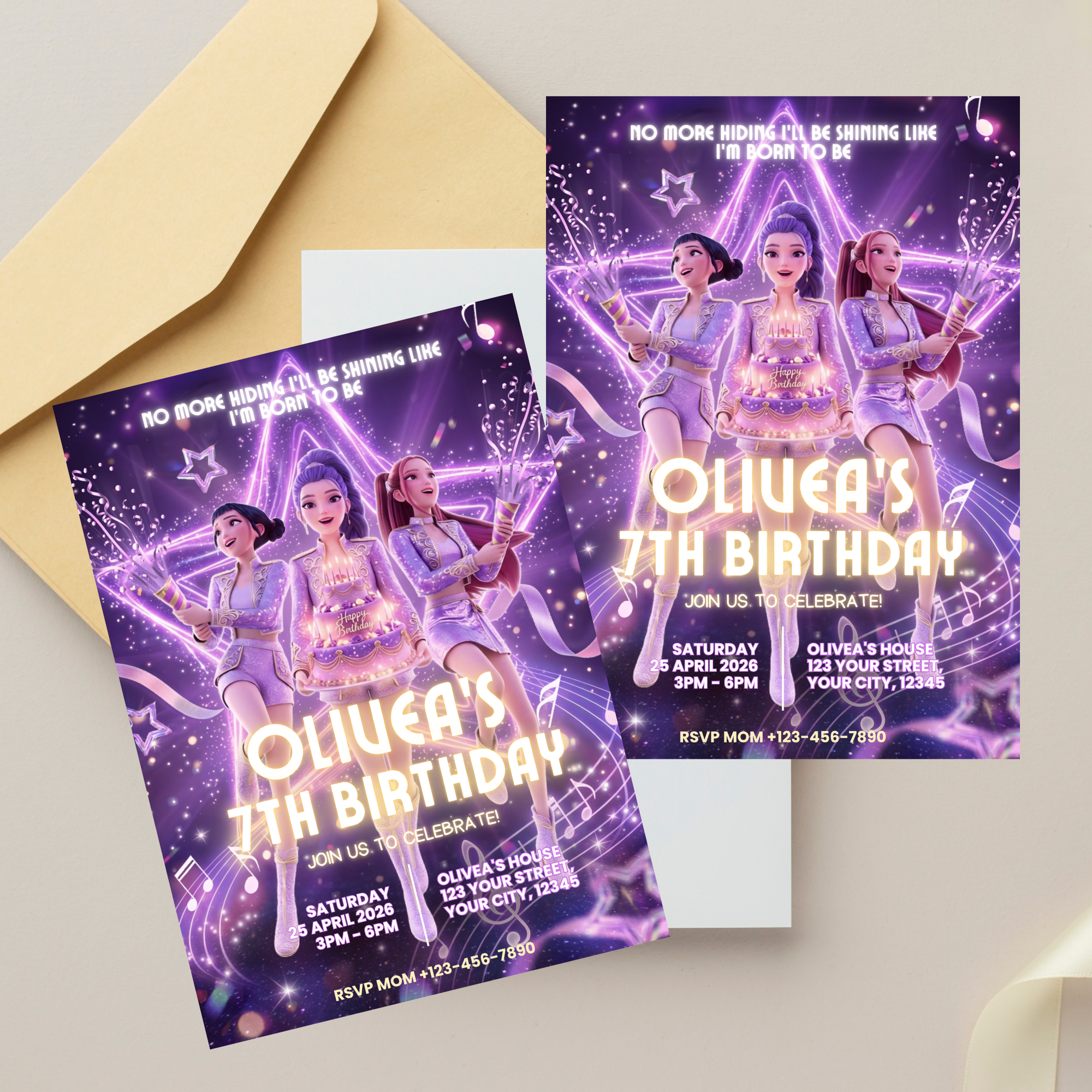 colorful kpop themed birthday invitation