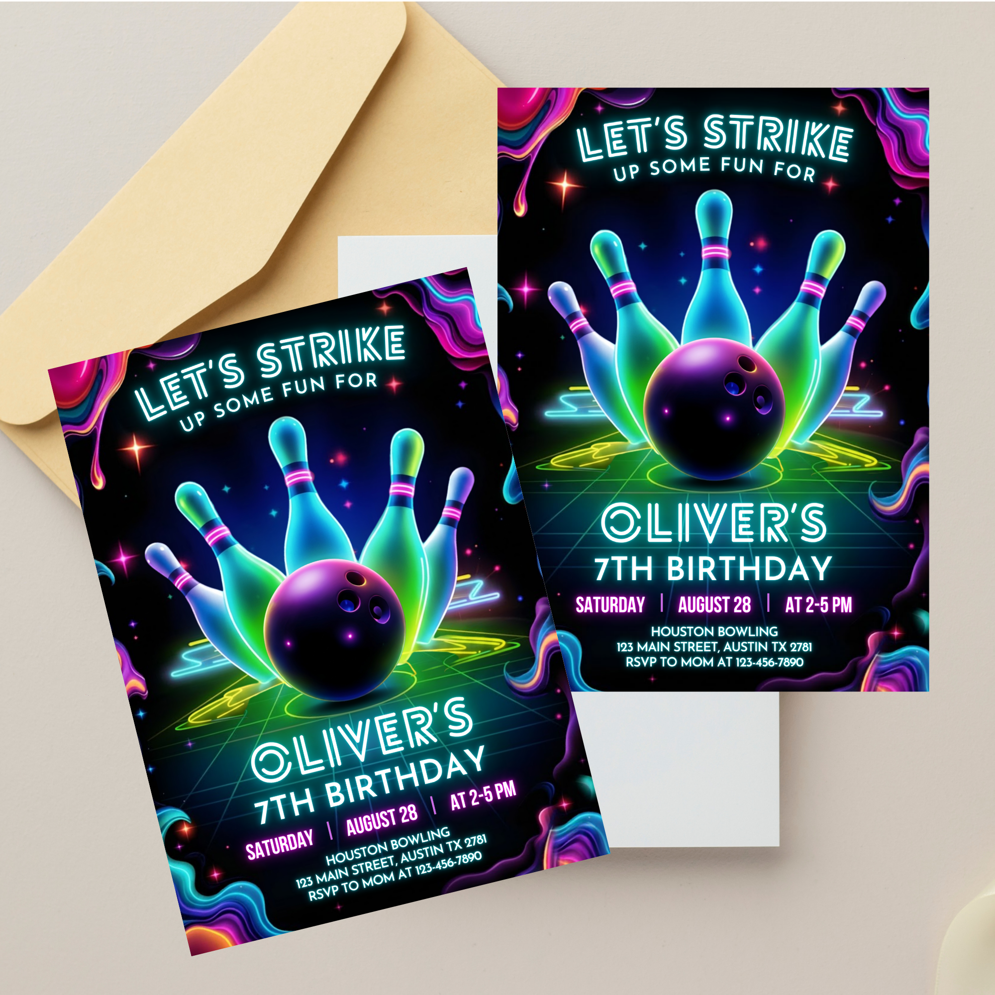 fun bowling party invite template for children