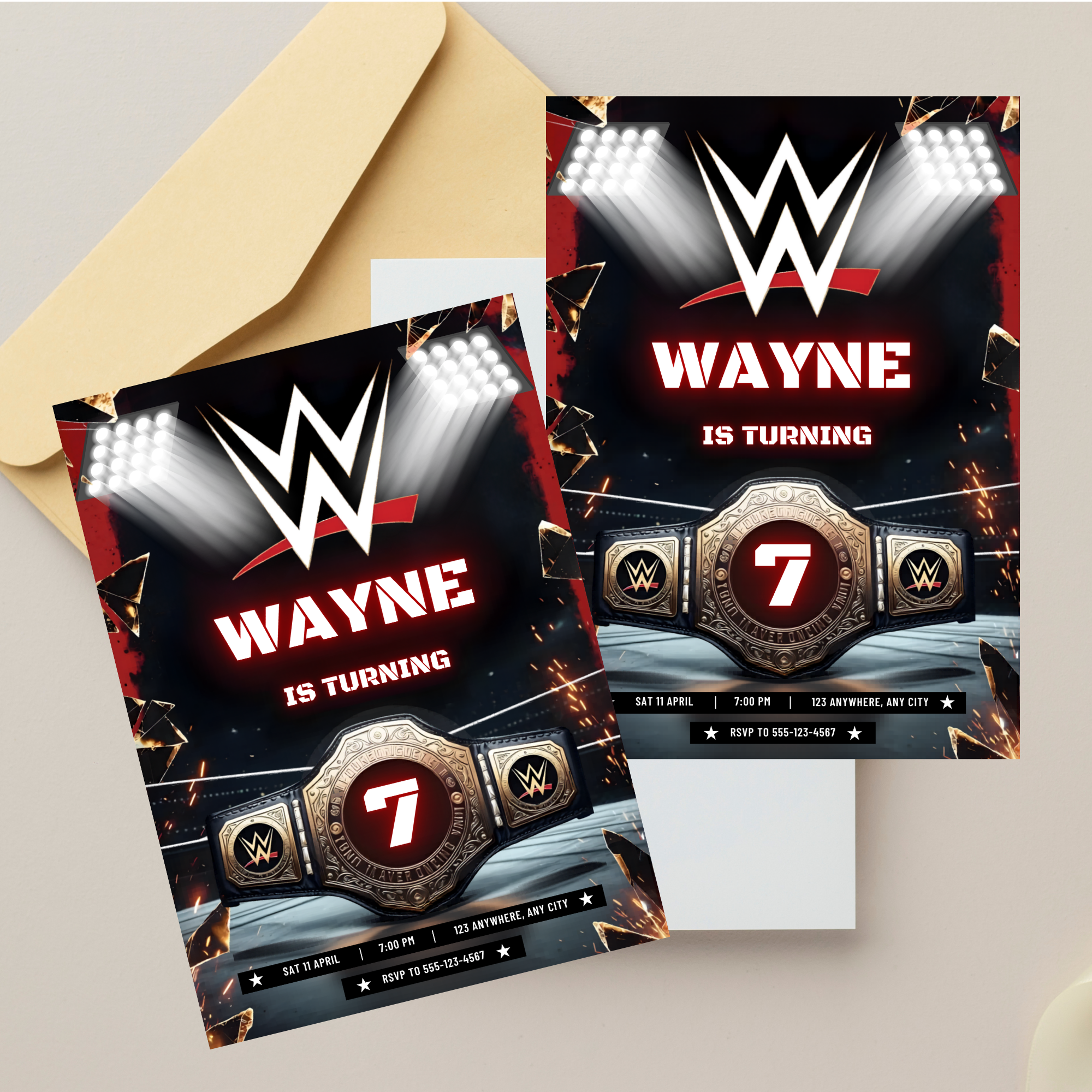 Editable WWE invitation template for boys birthday