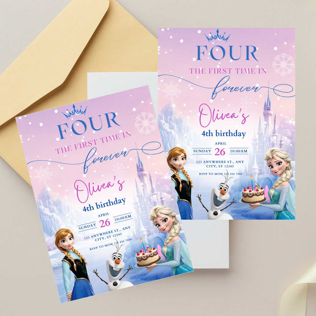 Frozen birthday invitation with magical icy blue party design