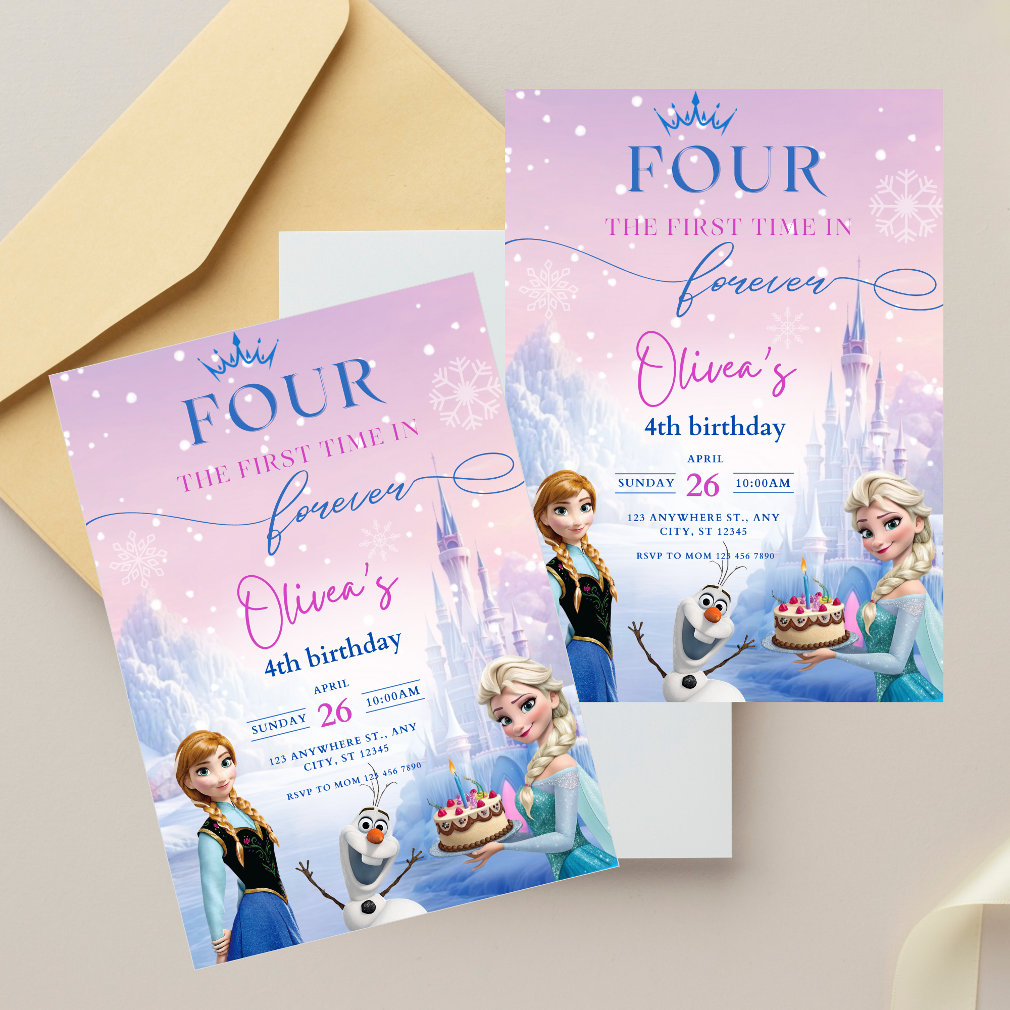 Frozen birthday invitation with magical icy blue party design