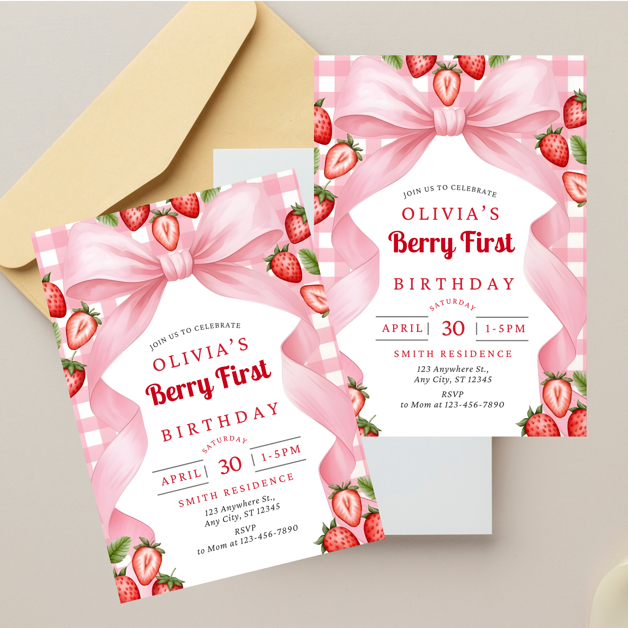 editable strawberry birthday invitation canva
