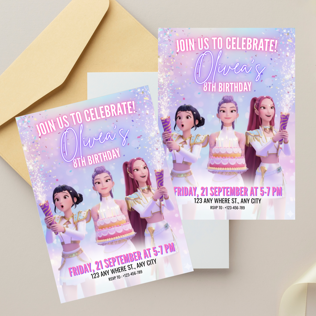 KPOP Demon Hunters Birthday Invitation Template