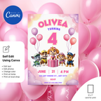 Pink Paw Patrol Digital Invitation for Girls