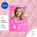 Barbie invitation template in pink glam style with editable text layout for a Barbie themed birthday party