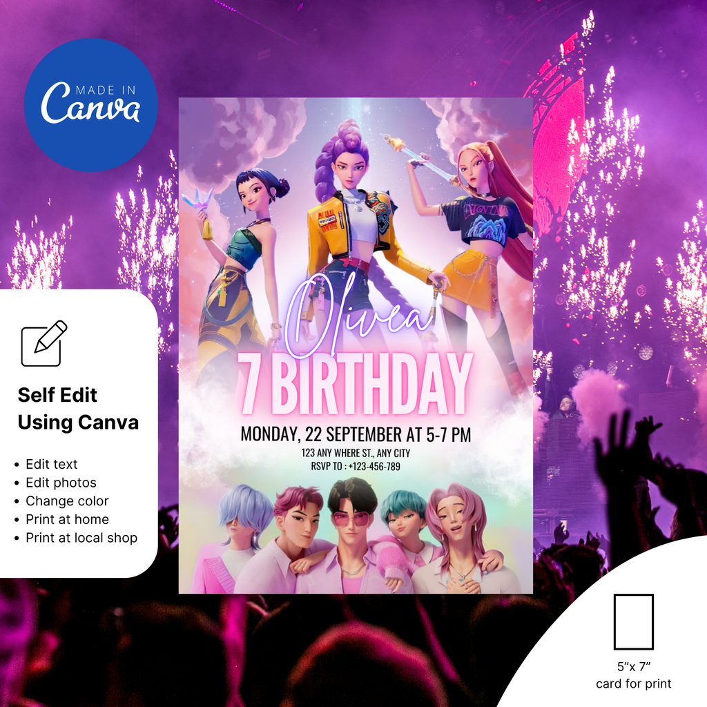 KPOP Demon Hunters Birthday Invitation Template