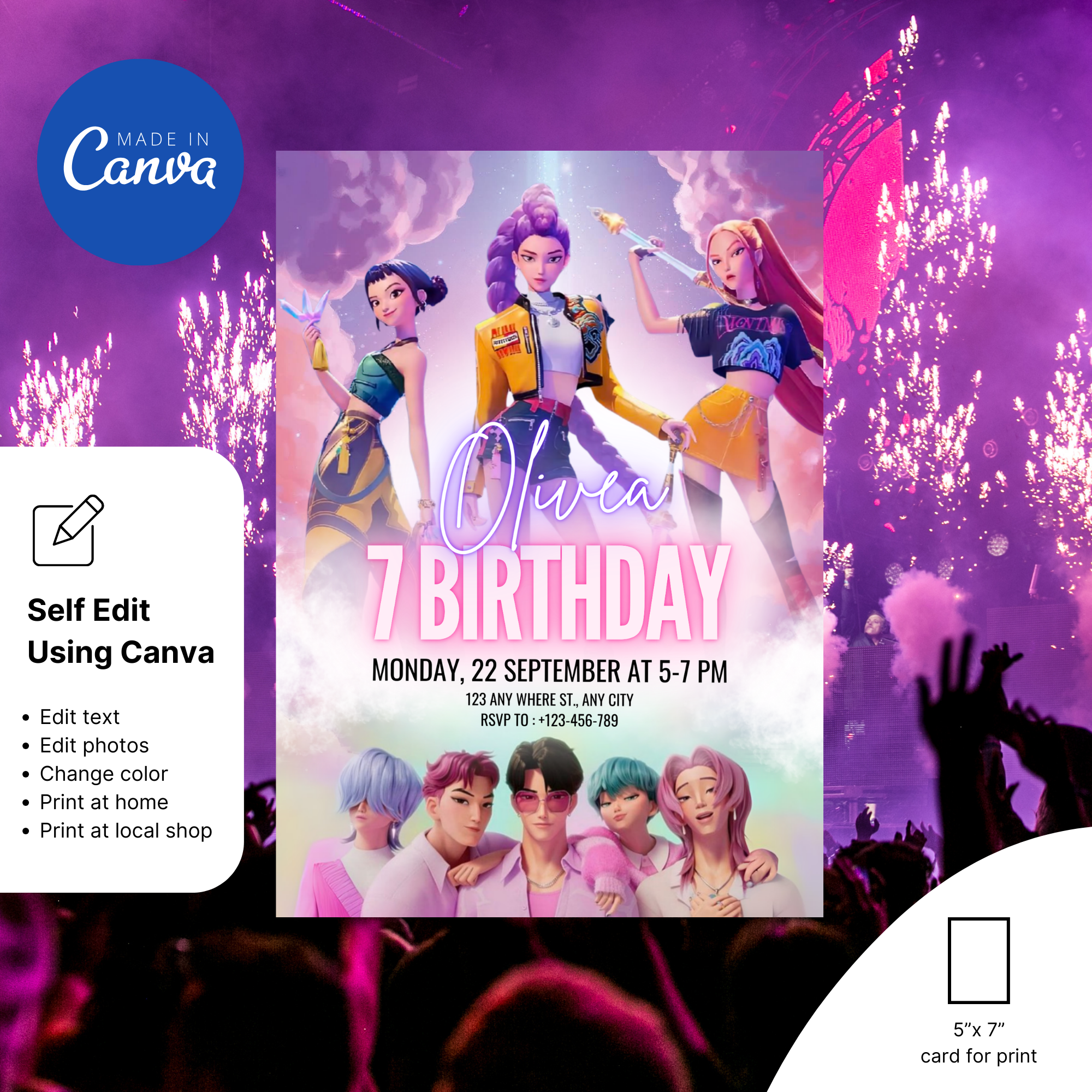 KPOP Demon Hunters Birthday Invitation Template