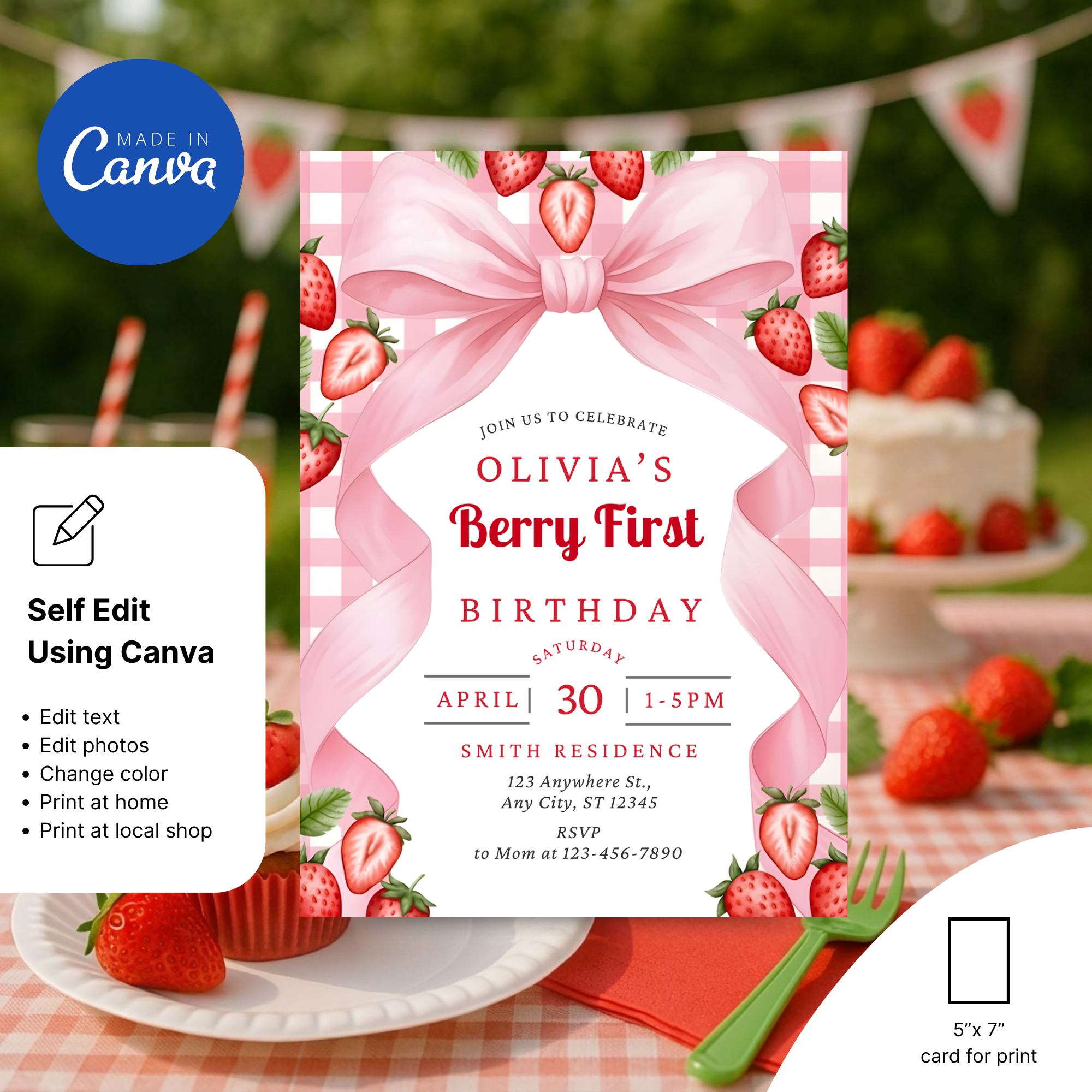 berry first birthday party invite printable