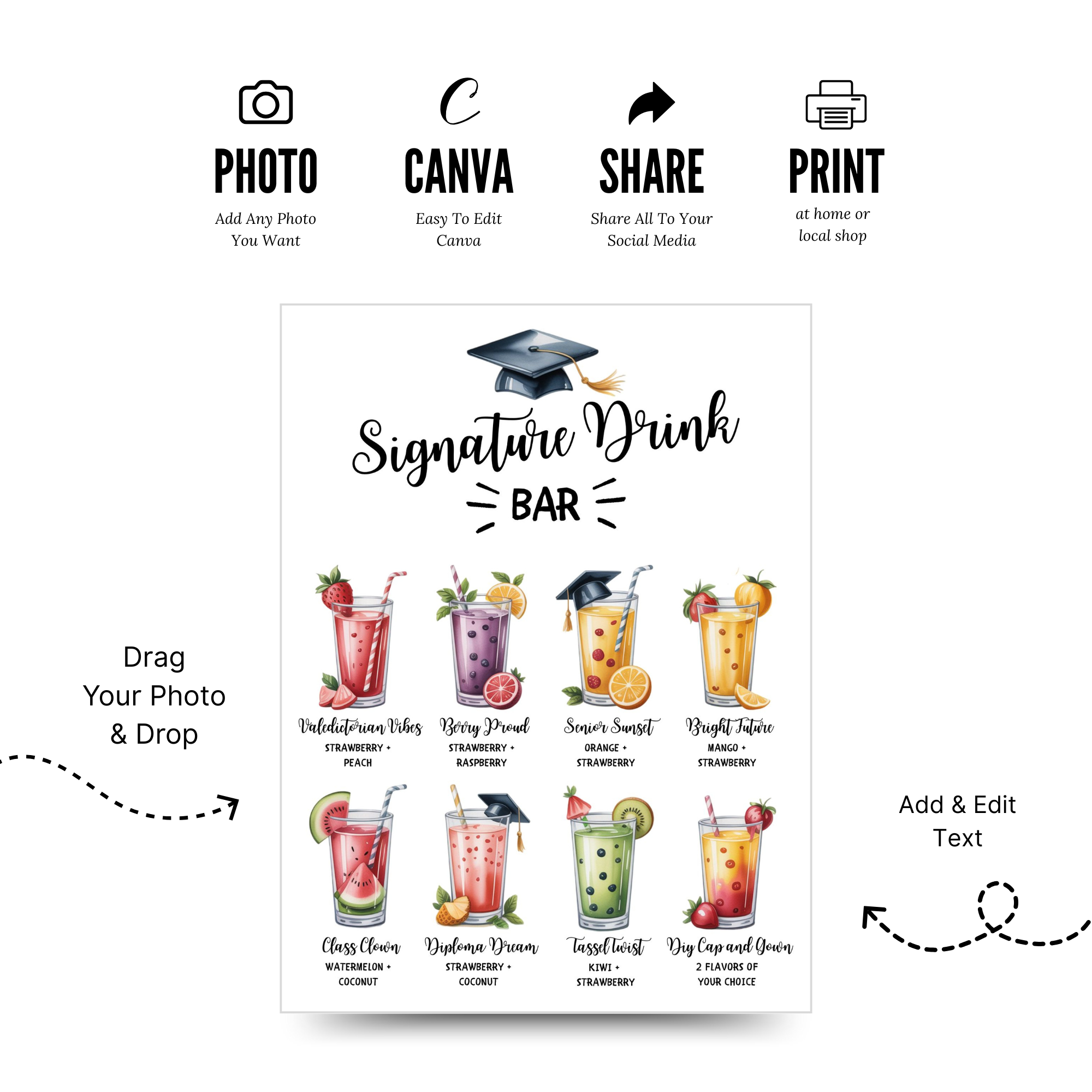Customized Graduation Signature Drink Bar Menu