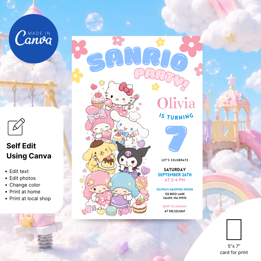 Kawaii Sanrio birthday invitation template