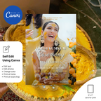 Traditional Haldi Kumkum Invitation with marigold and diya design