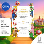 Super Mario birthday invitation for boys and girls party theme
