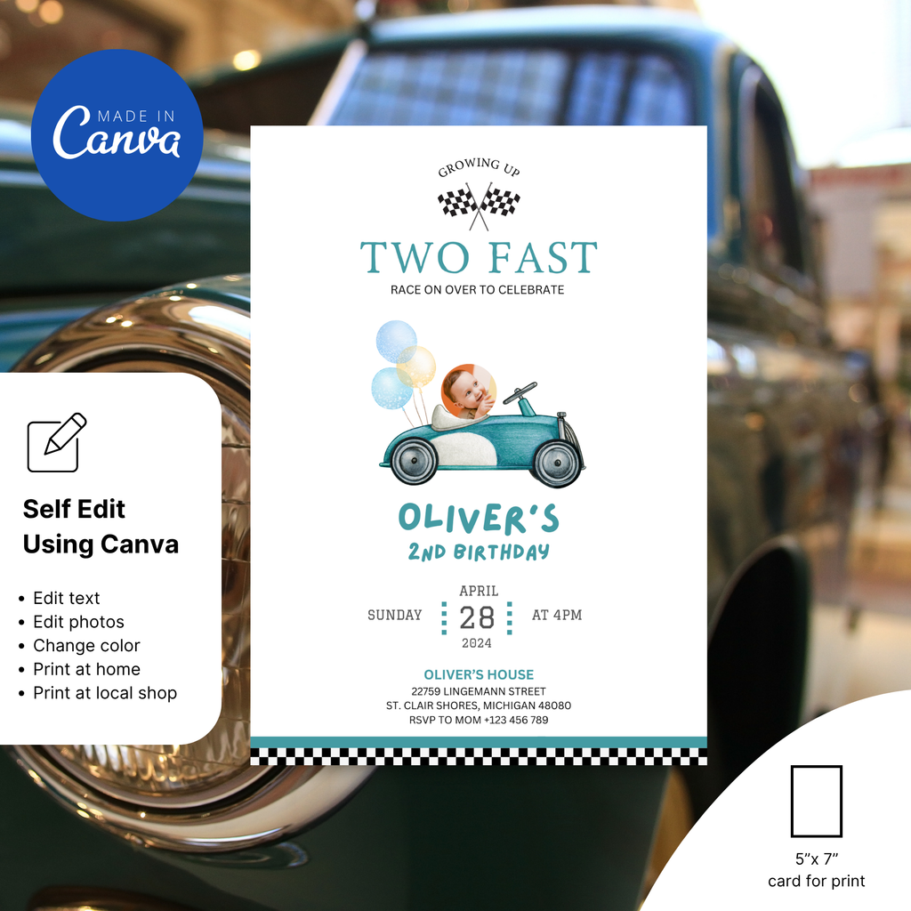 two fast birthday canva editable template