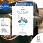 two fast birthday canva editable template