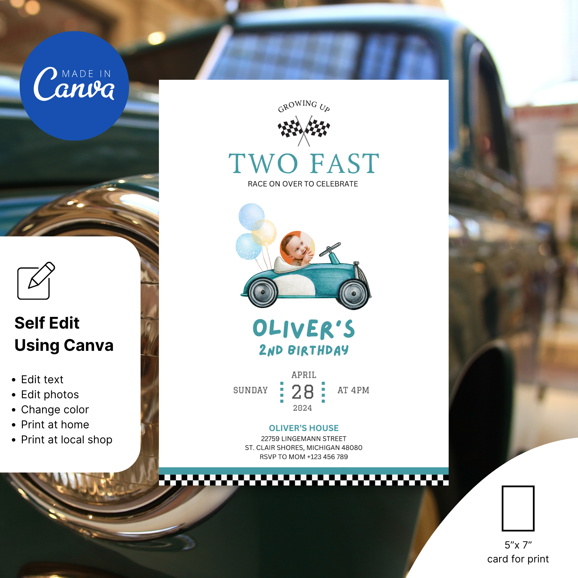 two fast birthday canva editable template
