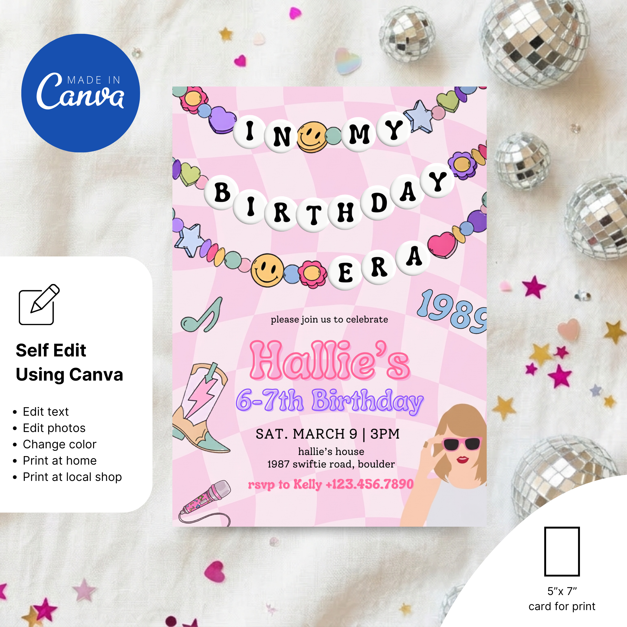 Colorful kids birthday invitation trendy era theme design