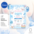 Kawaii birthday invitation printable Canva template