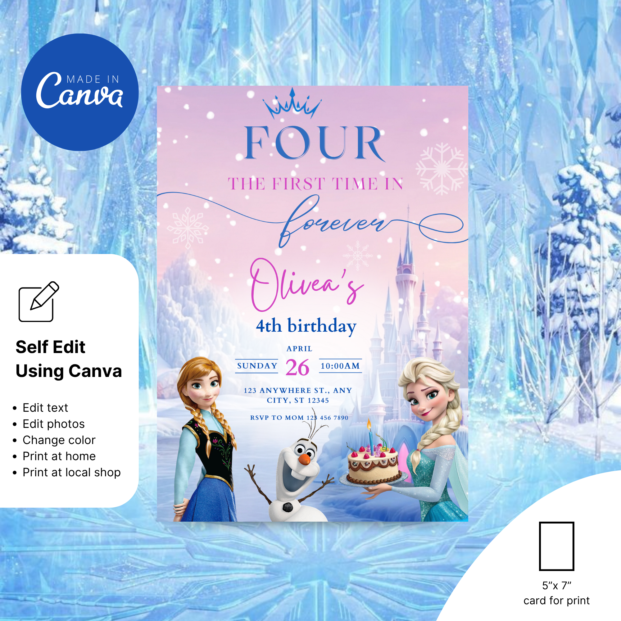 Girls frozen invitation template for birthday party editable online