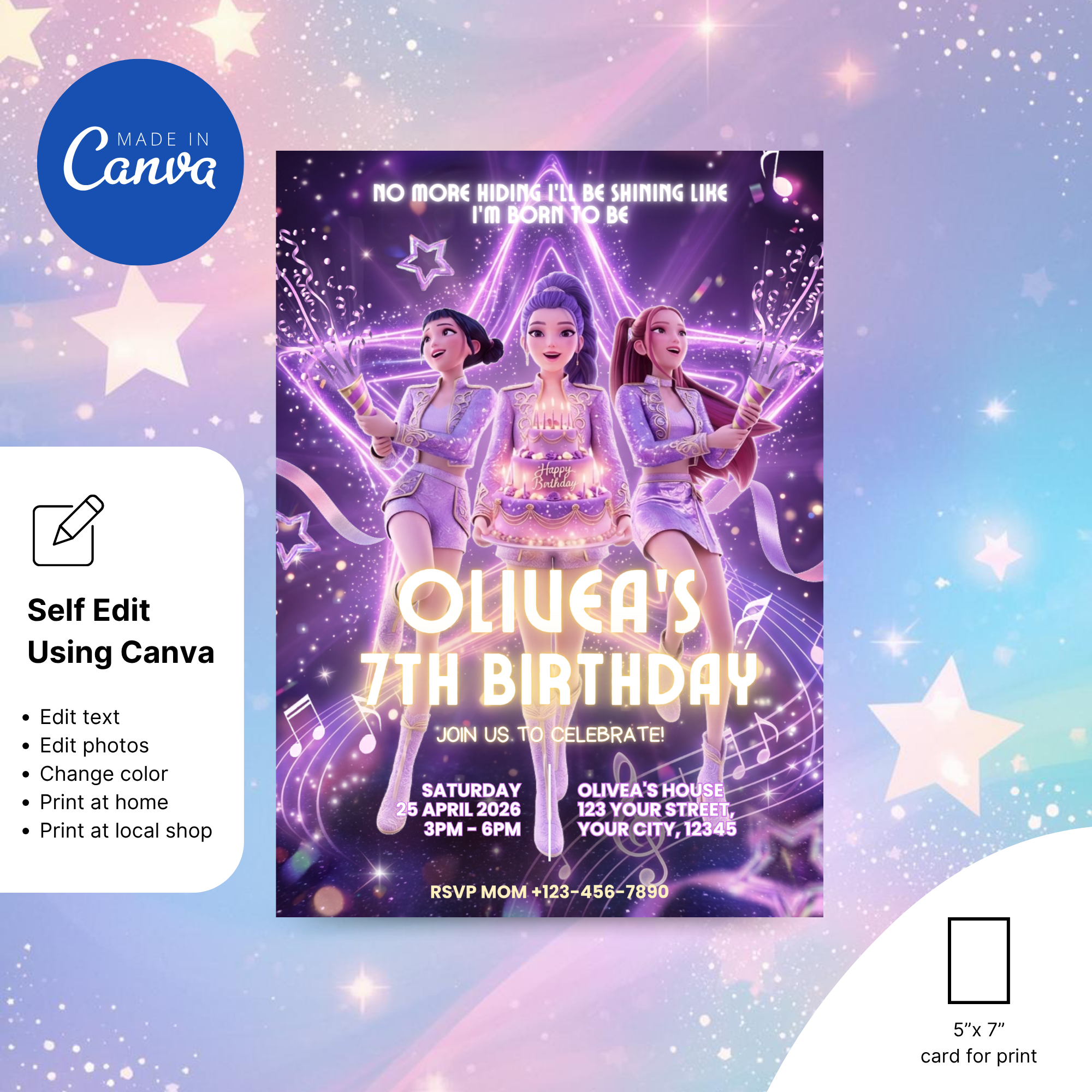 modern kids birthday invitation kpop style