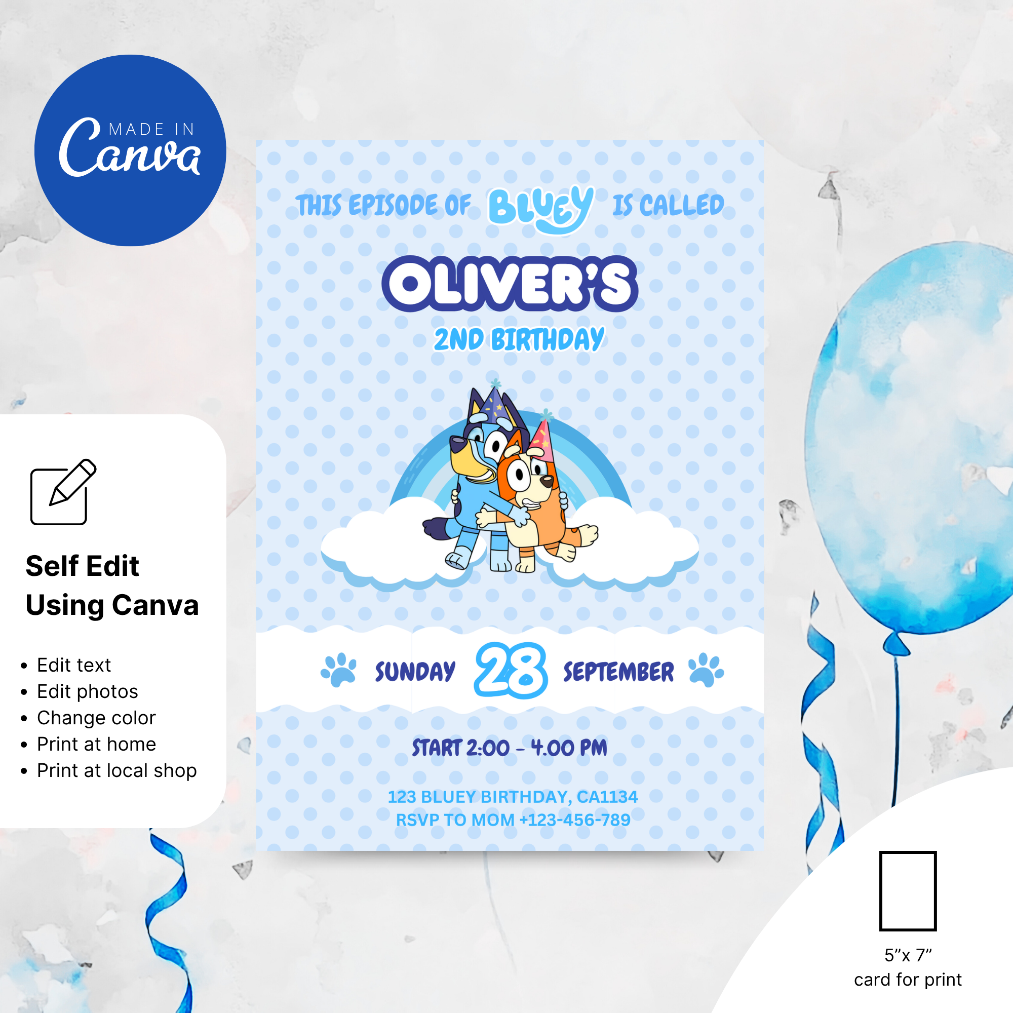 Bluey Birthday Invitation Template for Boys & Girls