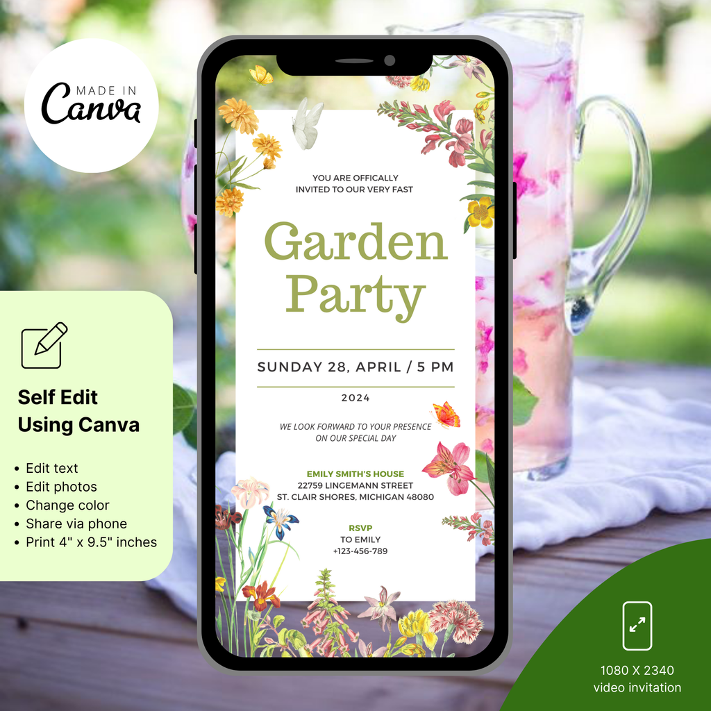 Digital Wildflower Garden Party Invitation Template