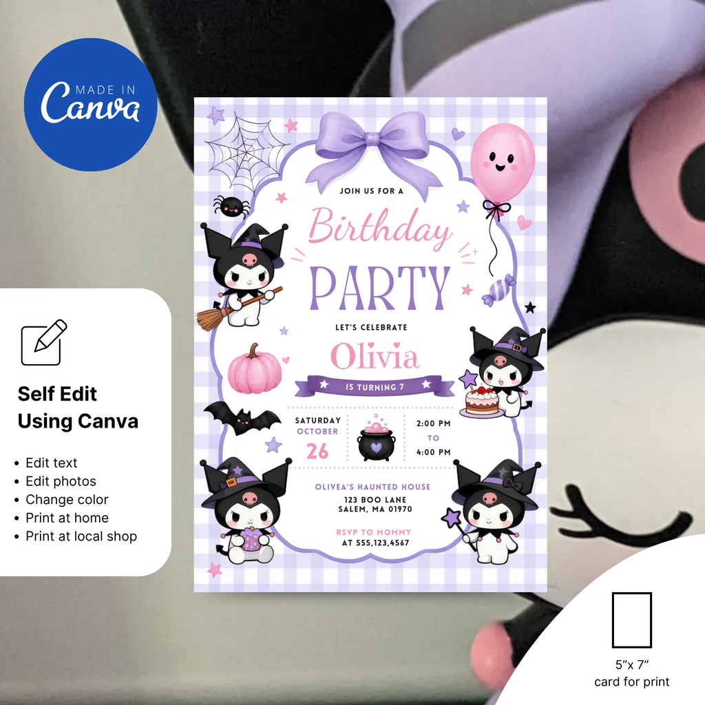 Printable Kuromi birthday invitation template