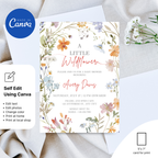 A Little Wildflower Baby Shower Invitation with soft watercolor flowers and greenery