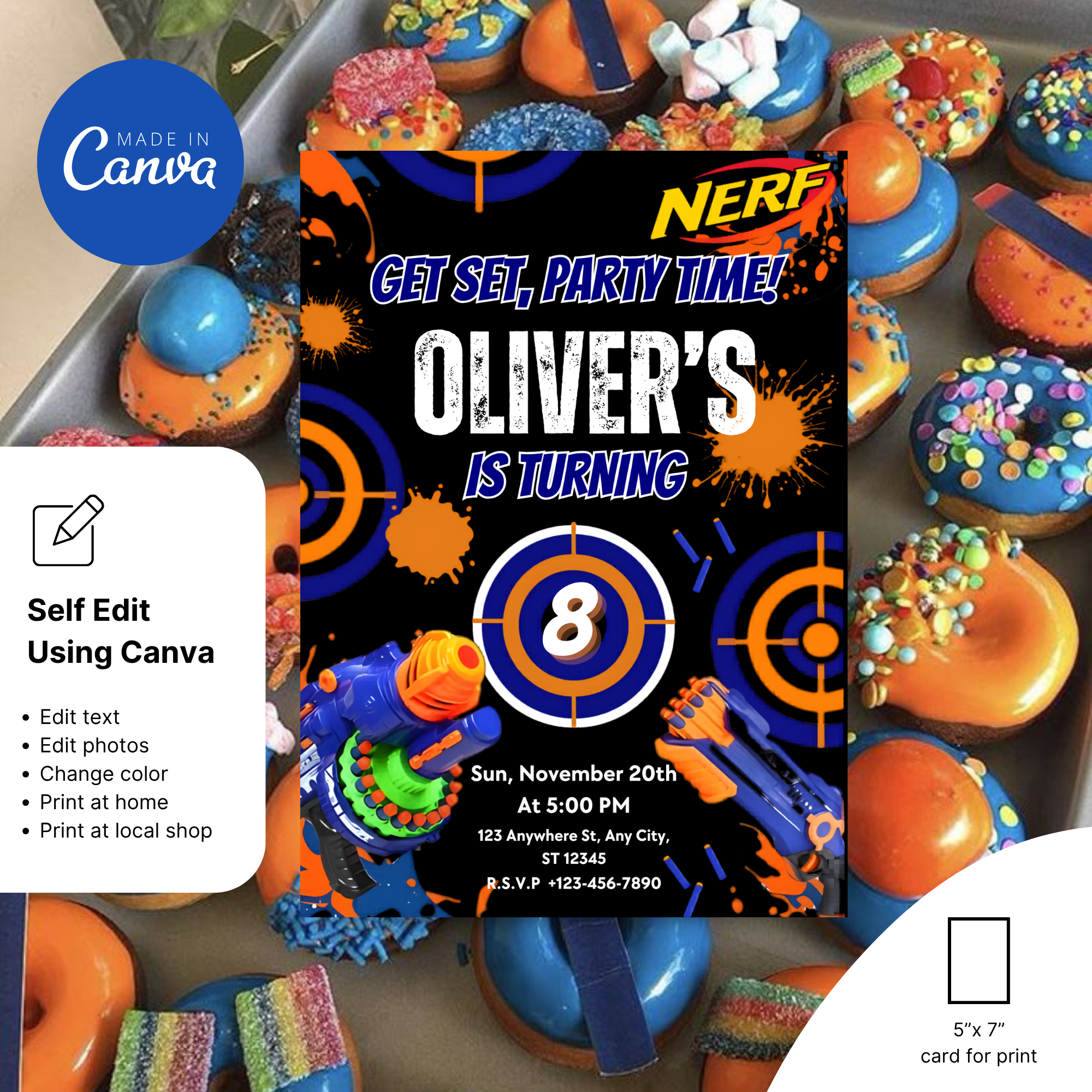 colorful nerf birthday party invite design