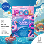 Summer splash Pool Party Invitation printable 5x7 design