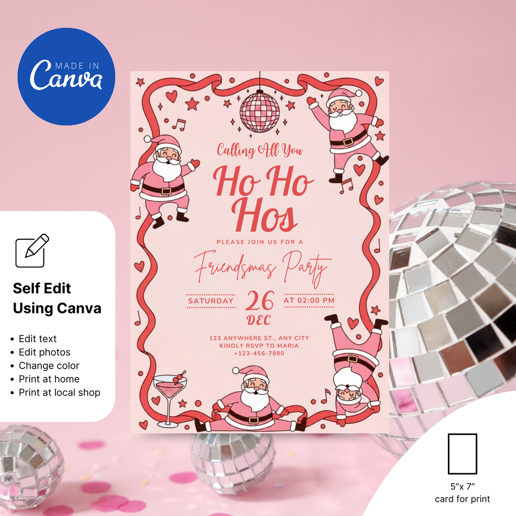 Ho Ho Hos Funny Christmas Party Invitation - Earthyprints