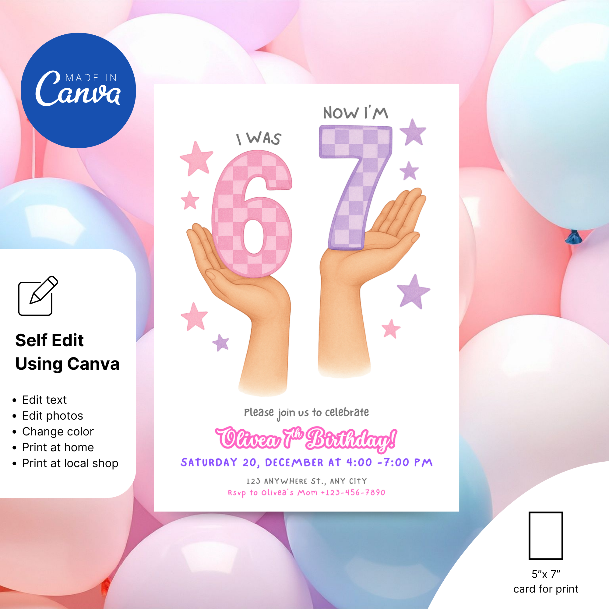 6-7 Birthday Invitation for Girls