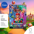 Super Mario space birthday party invitation card