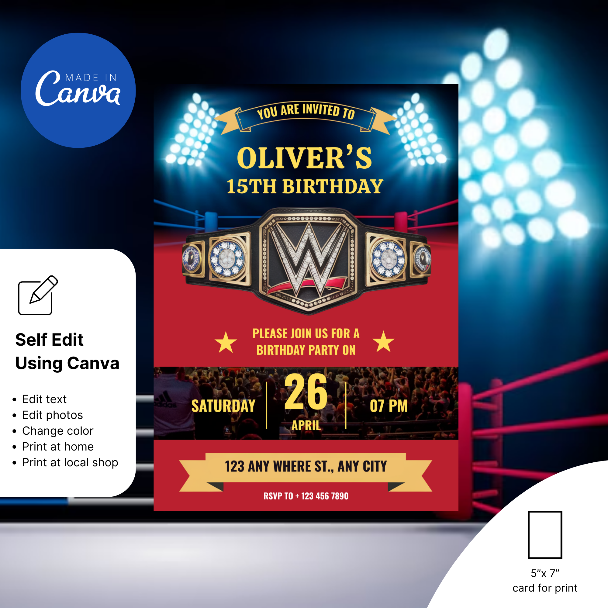 WWE Birthday Invitation Template for Kids