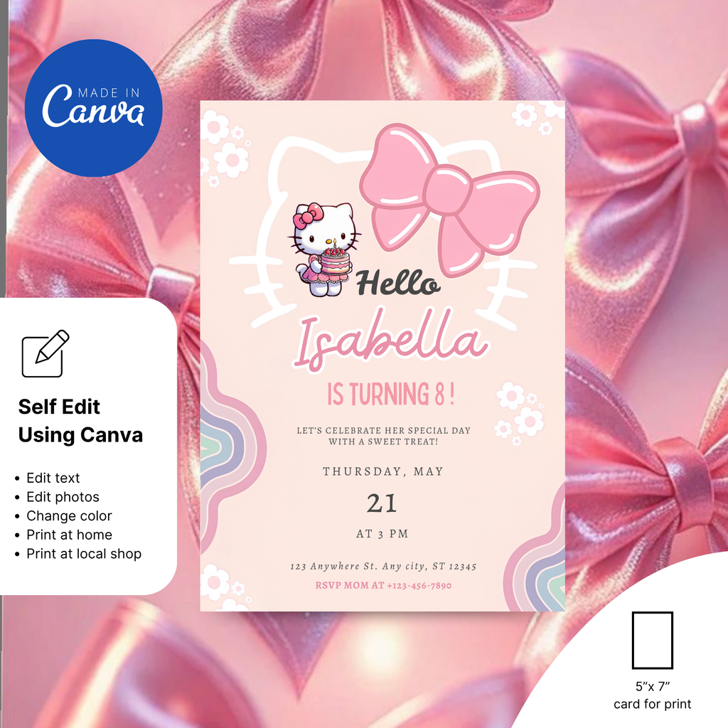 kids birthday invitation hello kitty theme