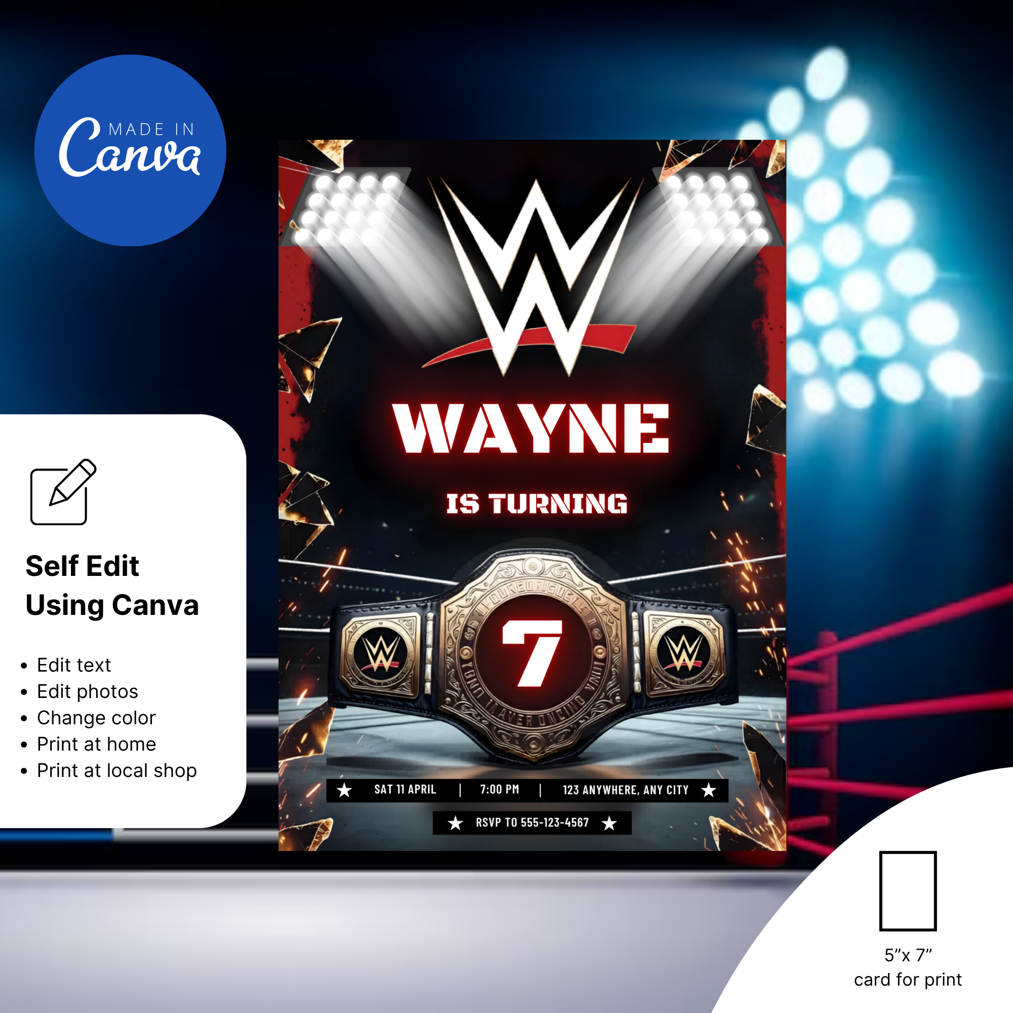WWE birthday card printable wrestling theme