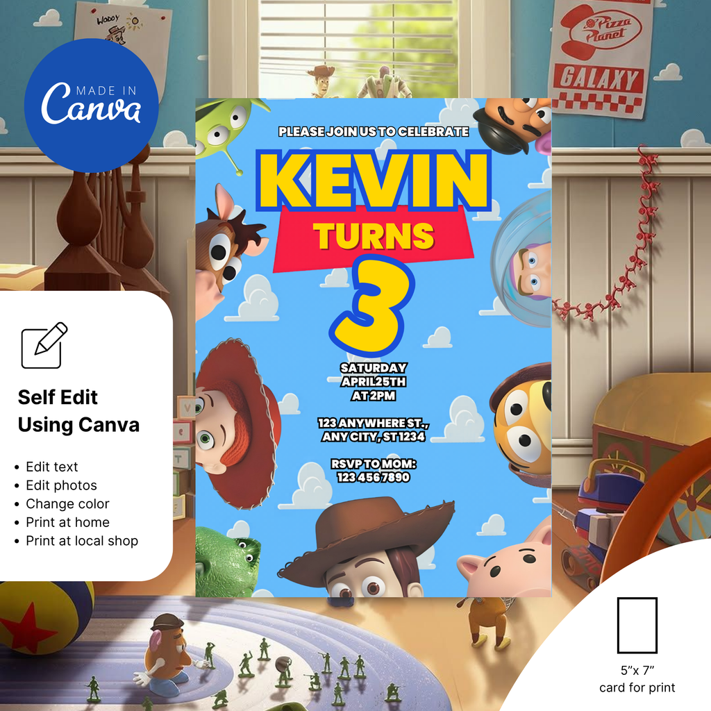 Toy Story Canva invitation editable example