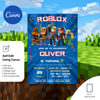 Digital Roblox birthday invite for boys party