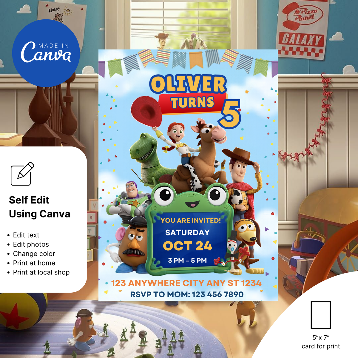 Toy Story 5 year old birthday invitation template