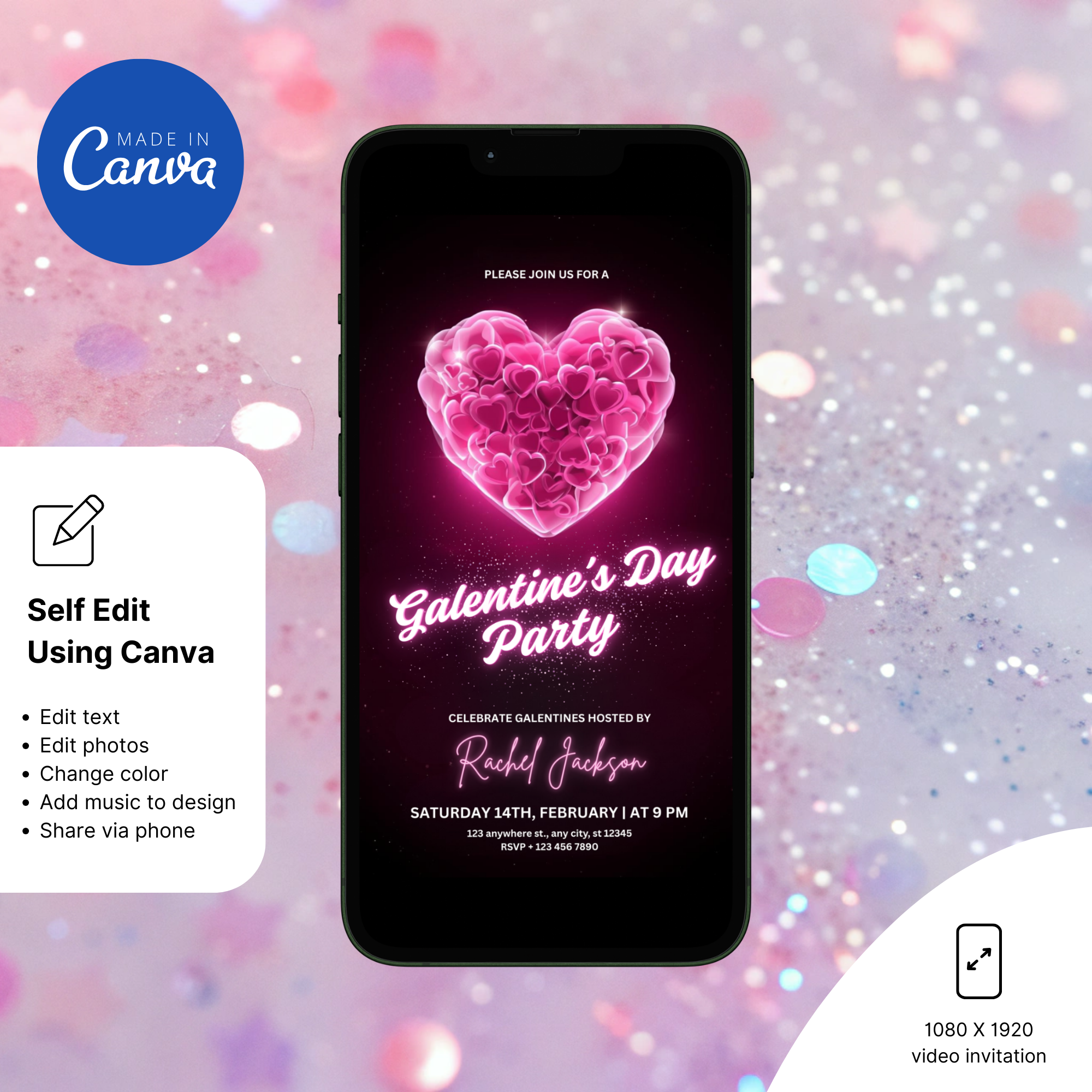 Galentines invitation template editable Canva party invite for friends