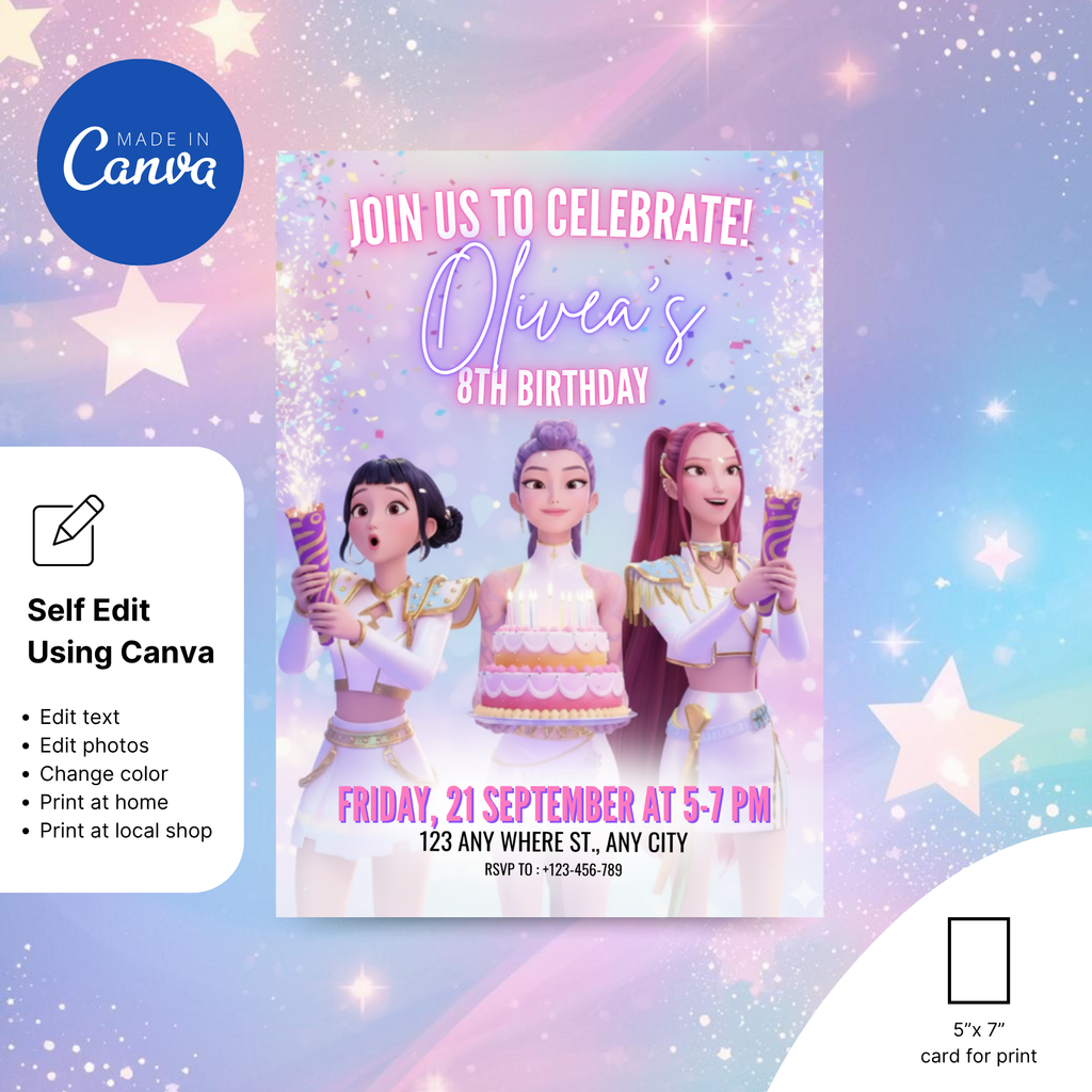 KPOP Demon Hunters Birthday Invitation Template