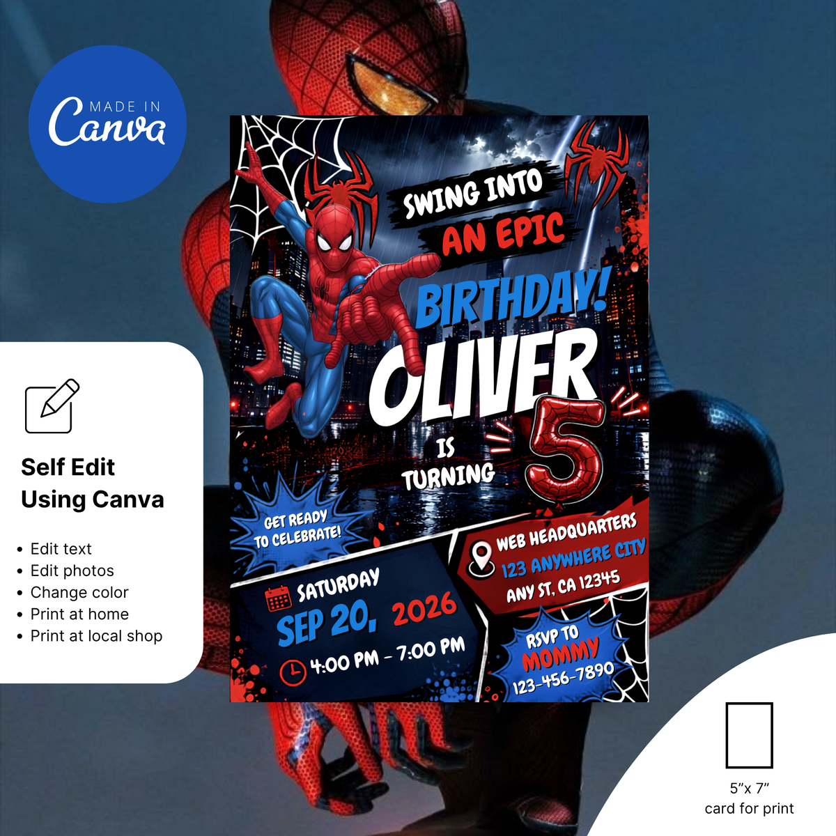 Spider Man birthday party invite digital download