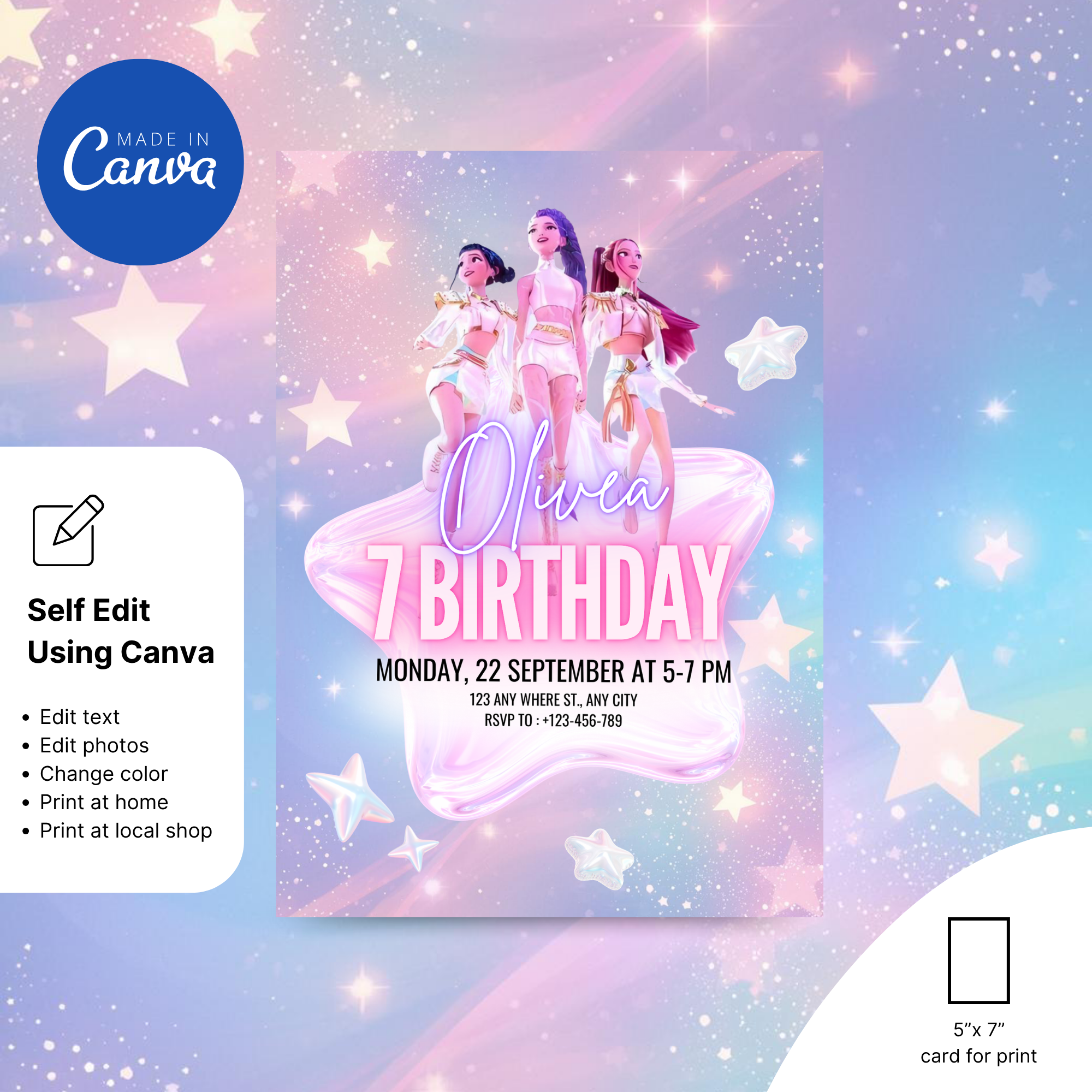 KPOP Demon Hunters Birthday Invitation Template