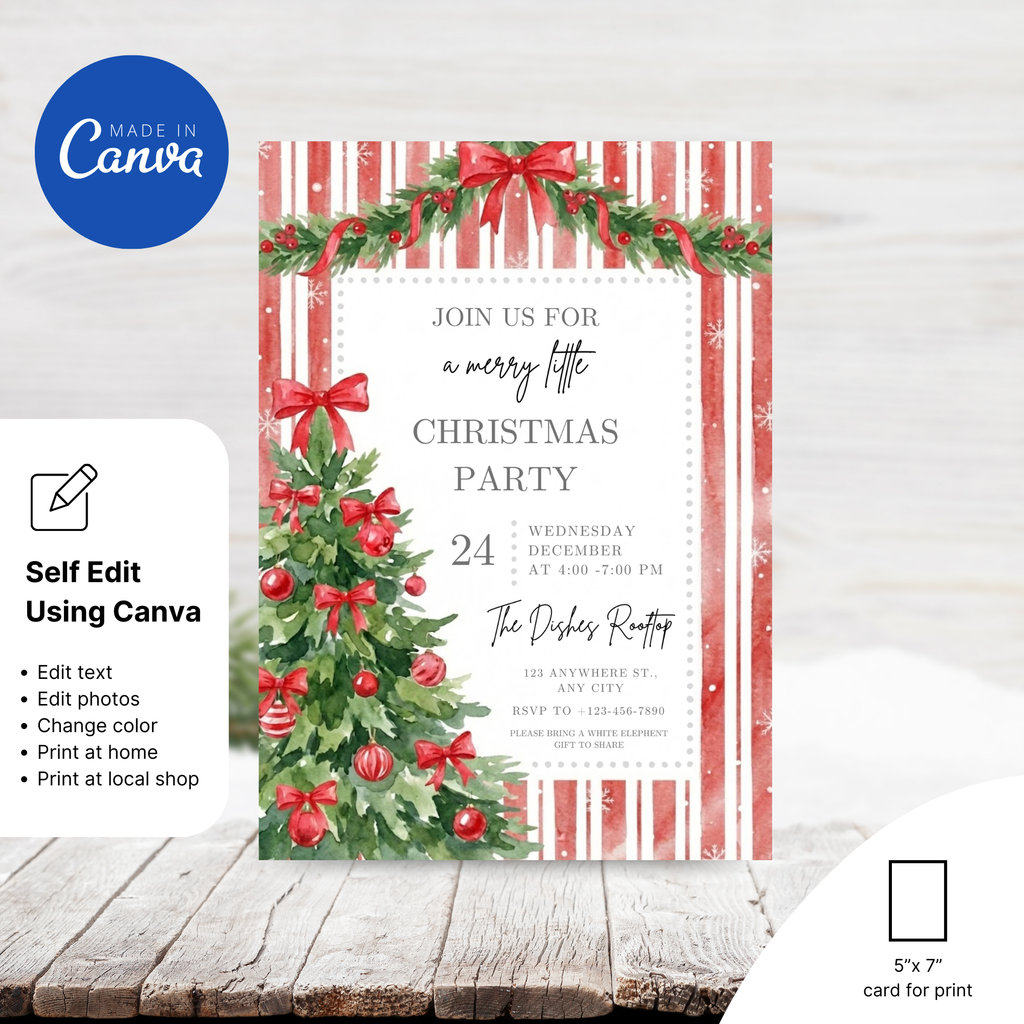 Editable Red Bow Holiday Gathering Invitation Template