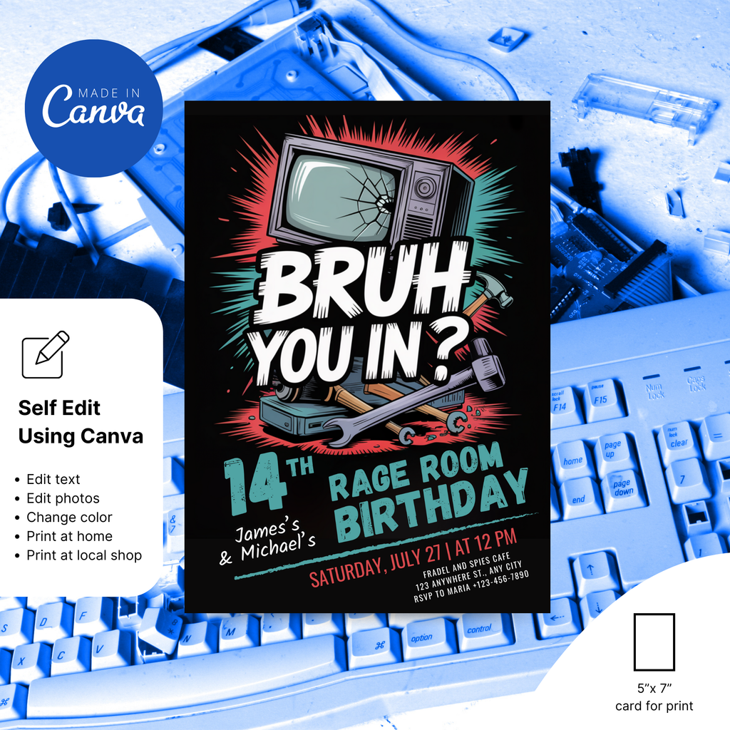 Editable Rage Room Party Invitation Template