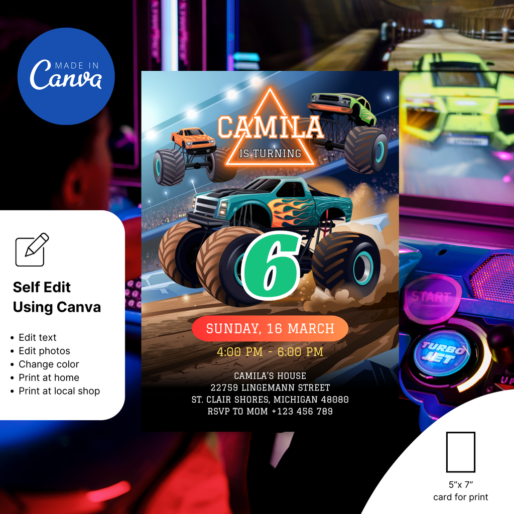 Monster Truck Birthday Invitation Template
