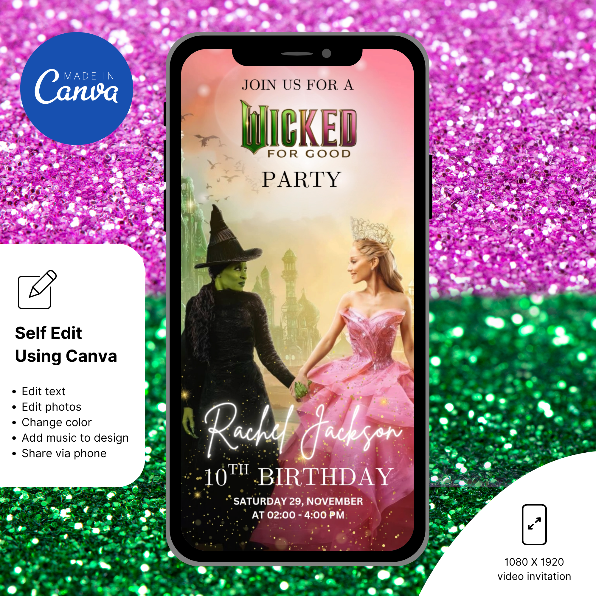 Wicked birthday party invitation template