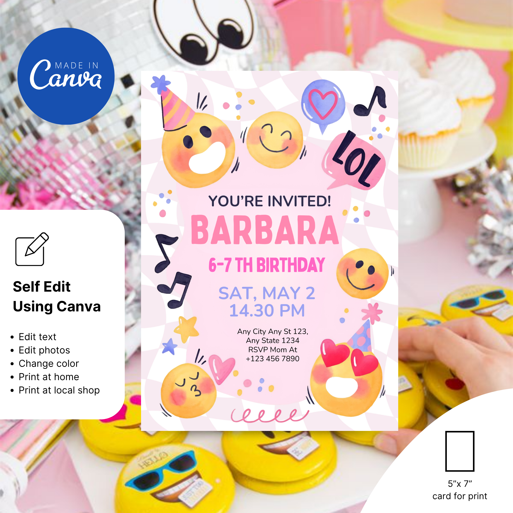 colorful emoji birthday invitation template kids