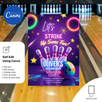 Bowling party invitation printable digital download