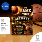 Modern basketball invitation Canva template
