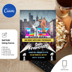 Editable Canva template for 2026 Bad Bunny Super Bowl party invitation with customizable text and layout